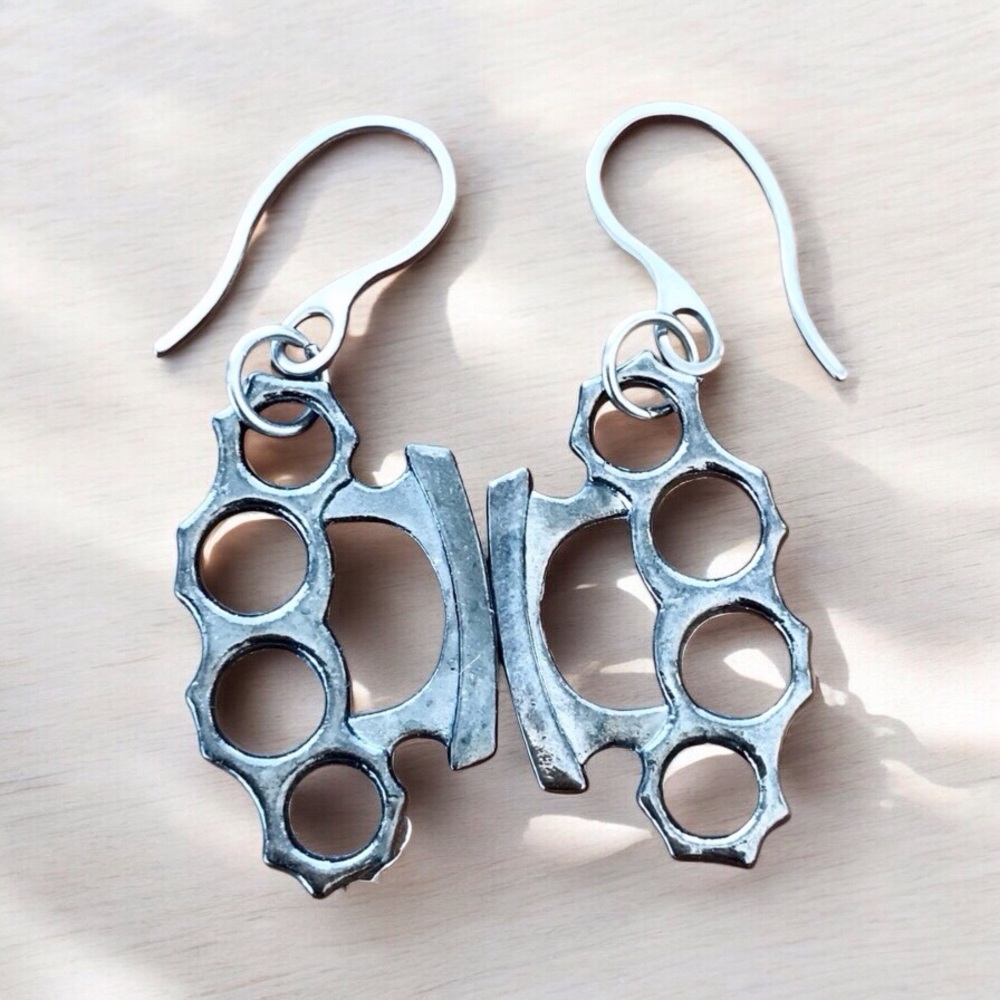 🆕 Rustic Brass Knuckle Earrings Alloy/Stainless Steel